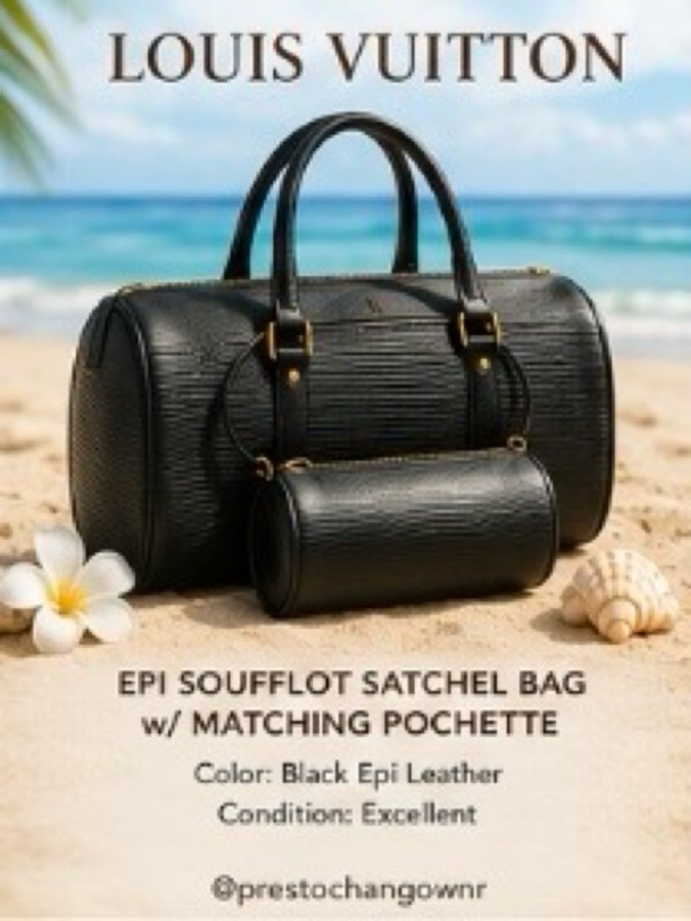 🖤 Authentic Louis Vuitton Epi Soufflot Satchel Bag w/ Matching Pochette